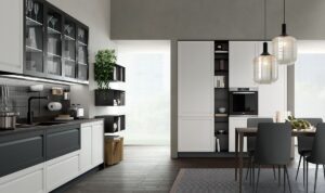02 cucina legno massello maniglia integrata frassino bianco assoluto antracite opaco incanto